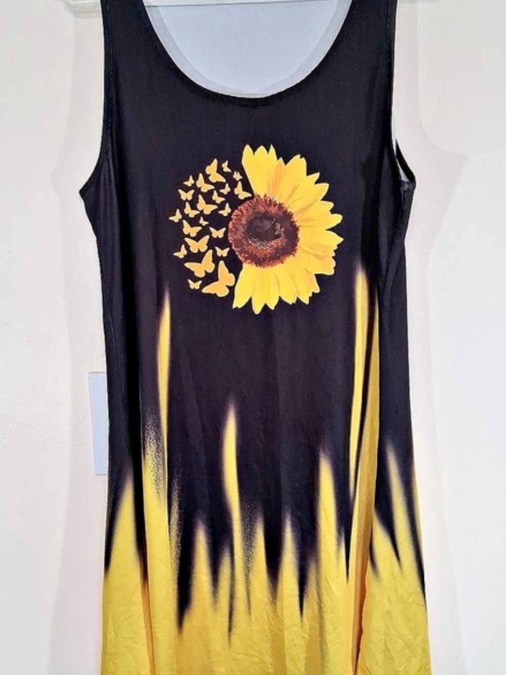 Sunflower Butterfly Graphic Tank Dress Black & Yellow Size XL